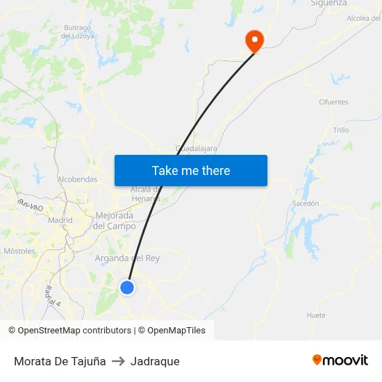Morata De Tajuña to Jadraque map