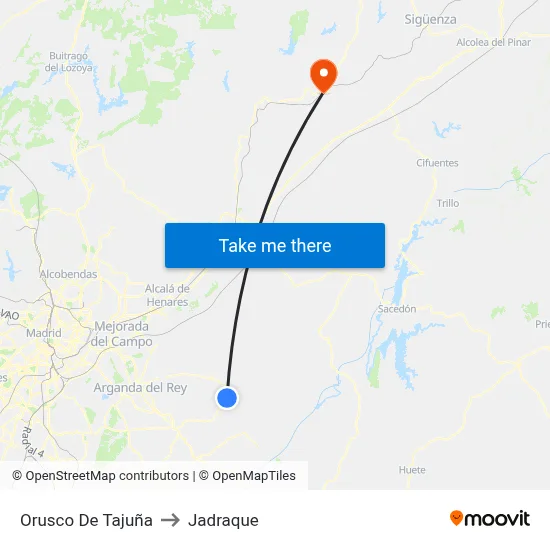 Orusco De Tajuña to Jadraque map