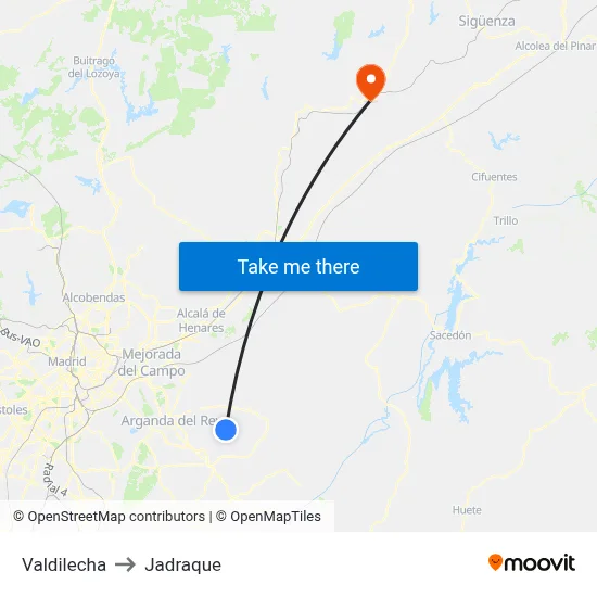 Valdilecha to Jadraque map