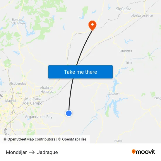 Mondéjar to Jadraque map