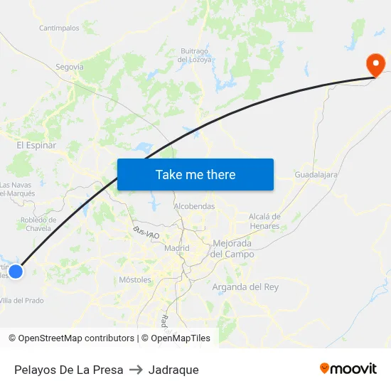 Pelayos De La Presa to Jadraque map