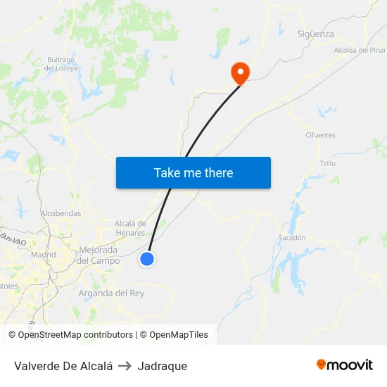 Valverde De Alcalá to Jadraque map