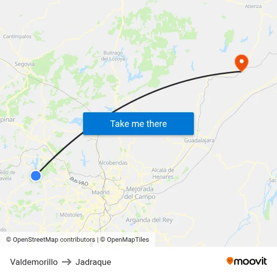 Valdemorillo to Jadraque map