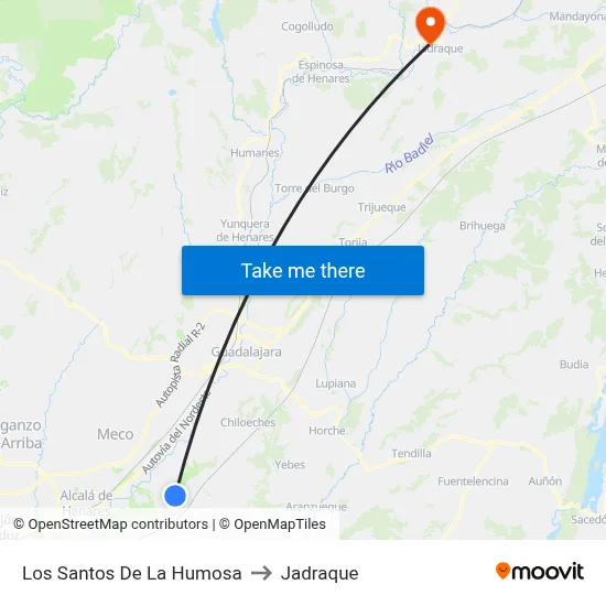 Los Santos De La Humosa to Jadraque map