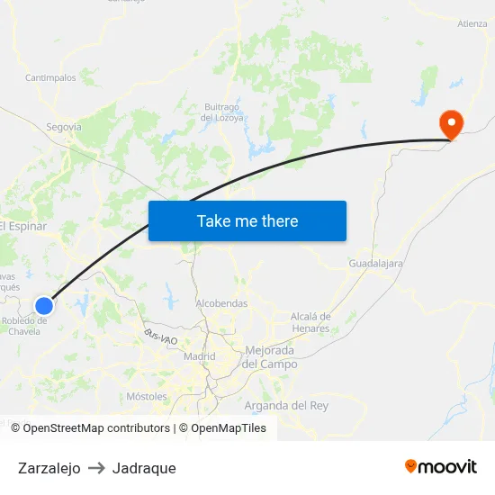 Zarzalejo to Jadraque map