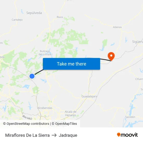 Miraflores De La Sierra to Jadraque map
