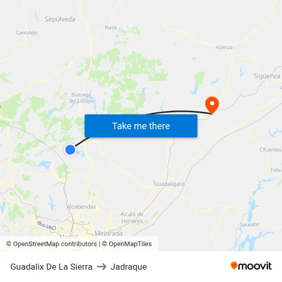 Guadalix De La Sierra to Jadraque map