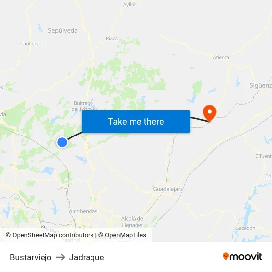 Bustarviejo to Jadraque map
