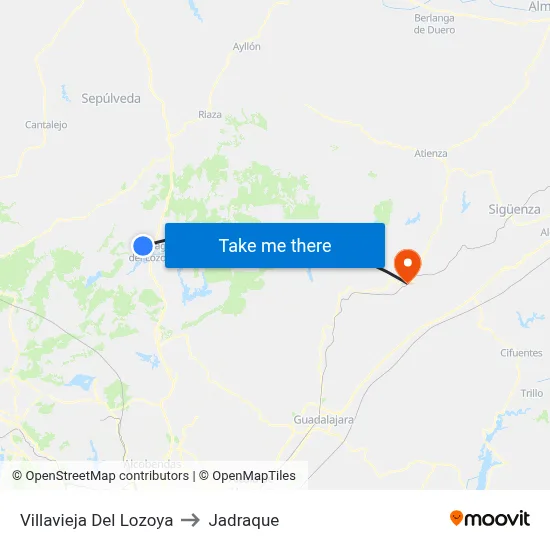 Villavieja Del Lozoya to Jadraque map