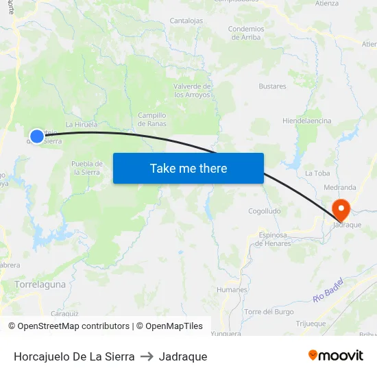 Horcajuelo De La Sierra to Jadraque map