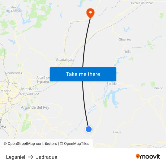 Leganiel to Jadraque map