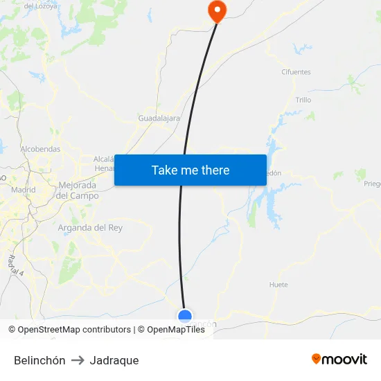 Belinchón to Jadraque map