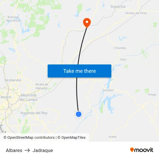 Albares to Jadraque map