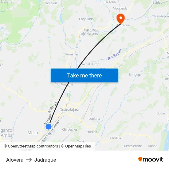 Alovera to Jadraque map