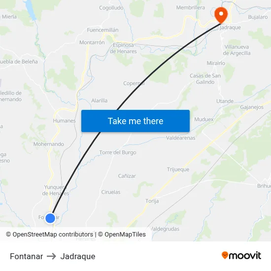 Fontanar to Jadraque map