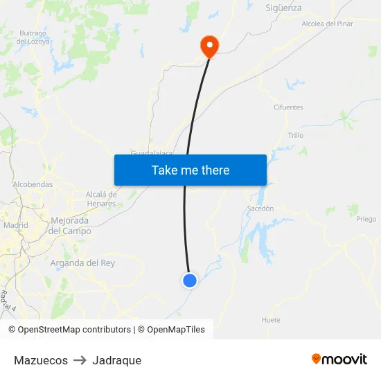 Mazuecos to Jadraque map