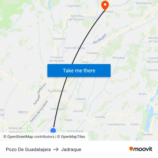 Pozo De Guadalajara to Jadraque map