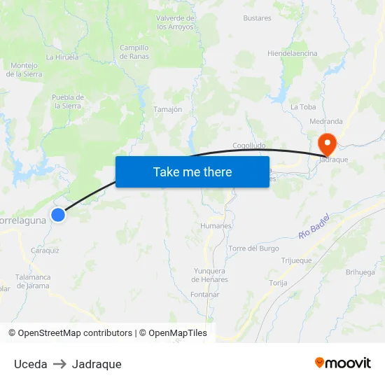 Uceda to Jadraque map