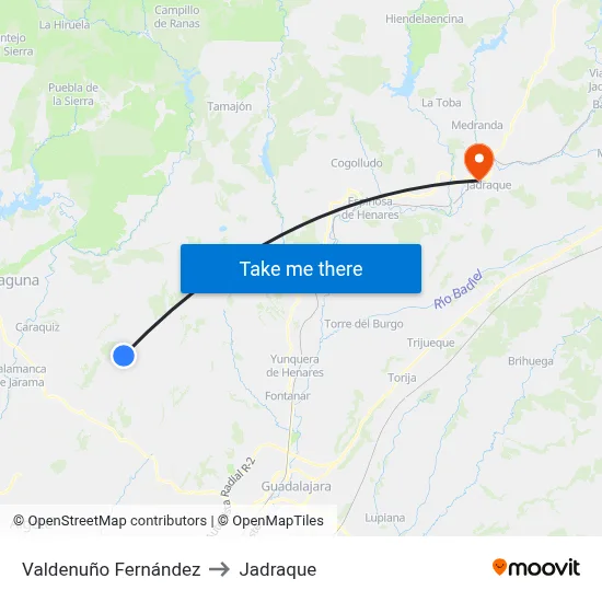 Valdenuño Fernández to Jadraque map