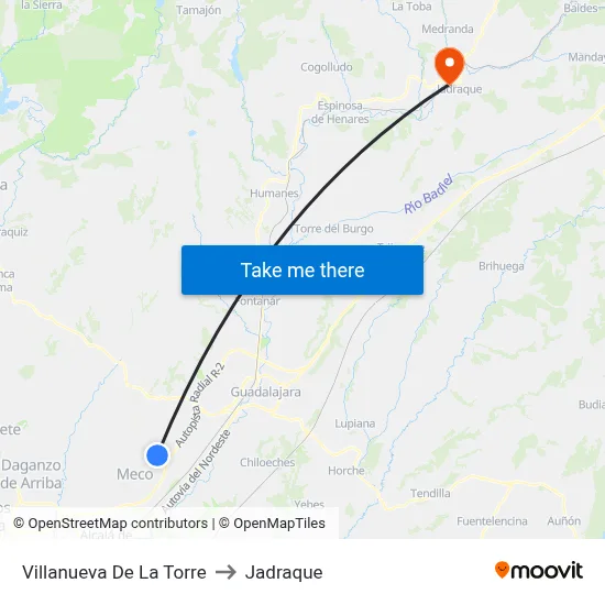 Villanueva De La Torre to Jadraque map