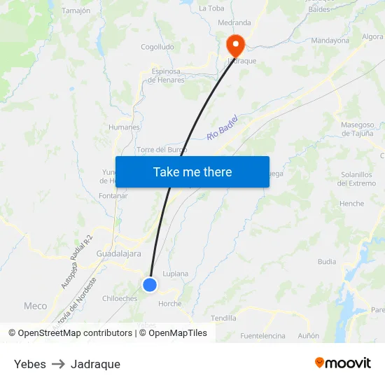 Yebes to Jadraque map
