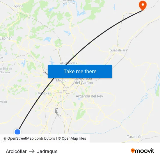 Arcicóllar to Jadraque map