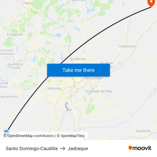 Santo Domingo-Caudilla to Jadraque map