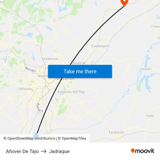 Añover De Tajo to Jadraque map