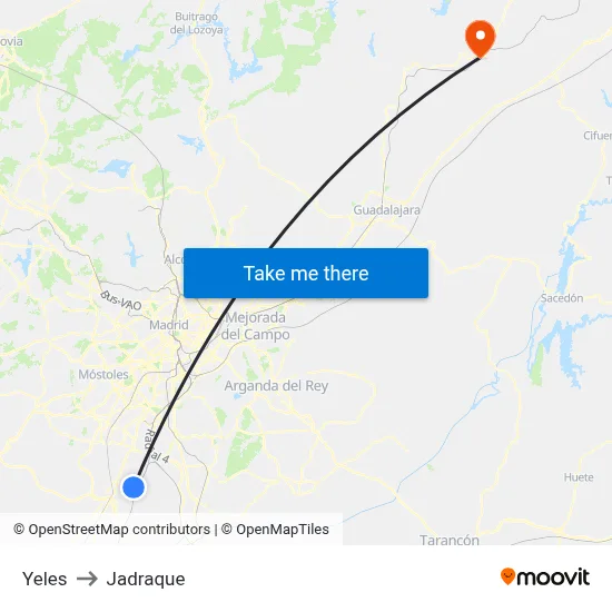 Yeles to Jadraque map