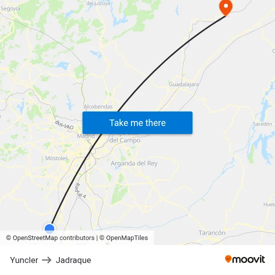 Yuncler to Jadraque map