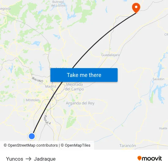 Yuncos to Jadraque map