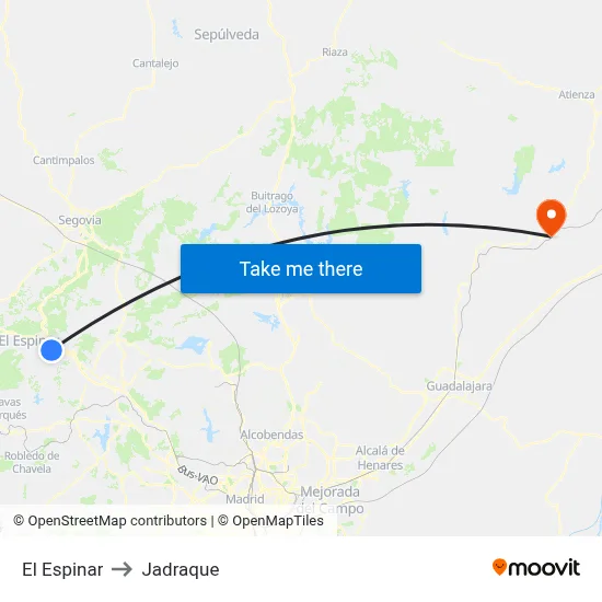El Espinar to Jadraque map