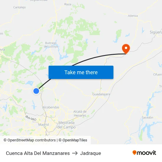 Cuenca Alta Del Manzanares to Jadraque map
