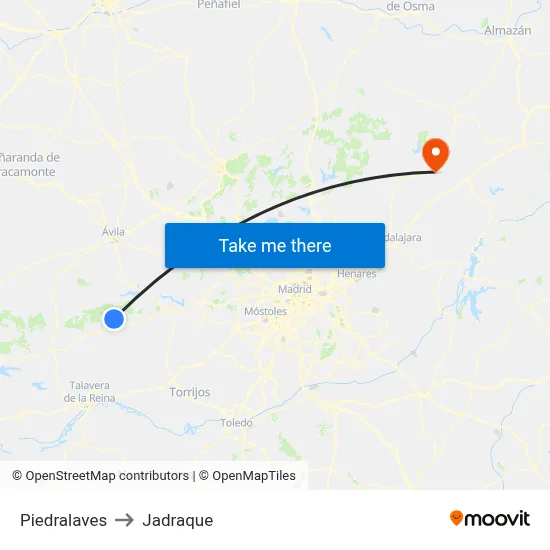 Piedralaves to Jadraque map