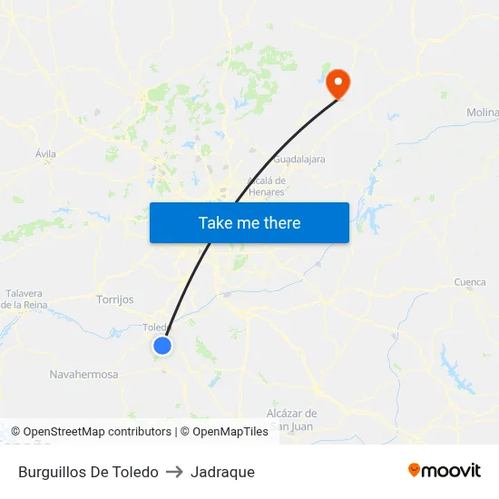 Burguillos De Toledo to Jadraque map