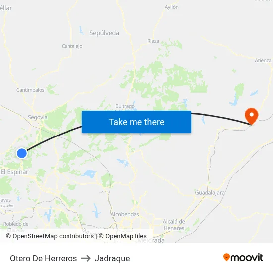 Otero De Herreros to Jadraque map