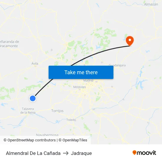 Almendral De La Cañada to Jadraque map