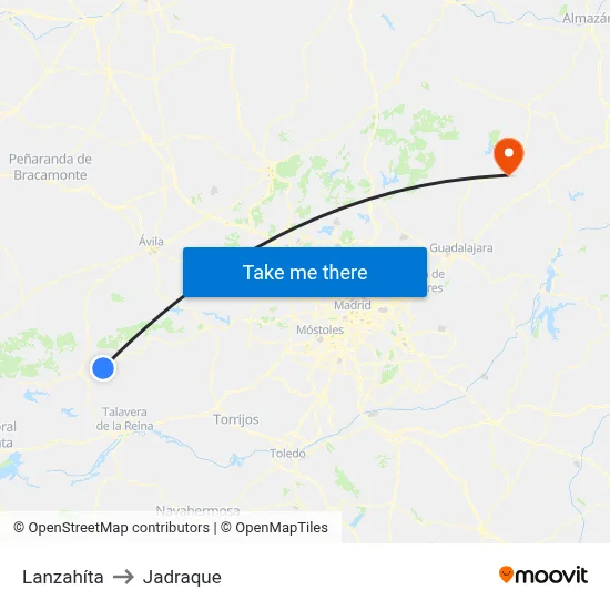 Lanzahíta to Jadraque map