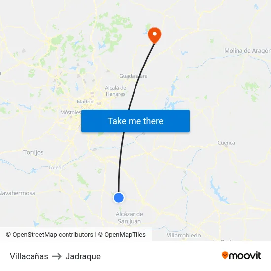 Villacañas to Jadraque map