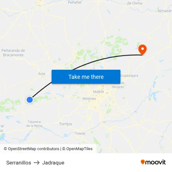 Serranillos to Jadraque map