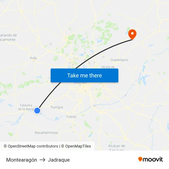 Montearagón to Jadraque map
