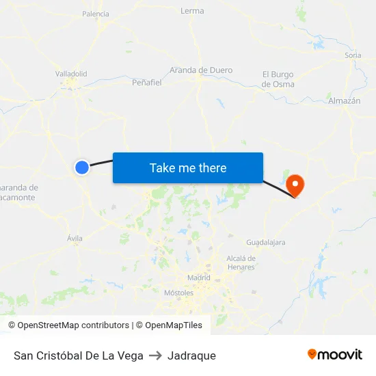 San Cristóbal De La Vega to Jadraque map