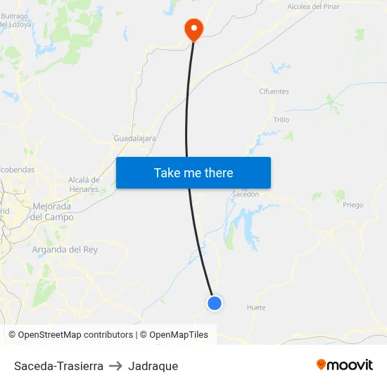 Saceda-Trasierra to Jadraque map