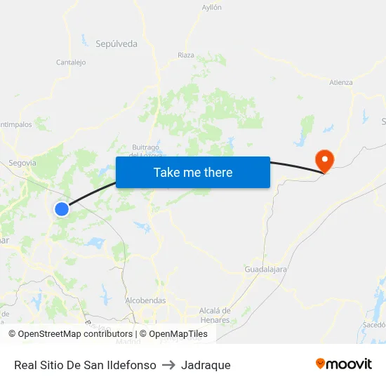 Real Sitio De San Ildefonso to Jadraque map
