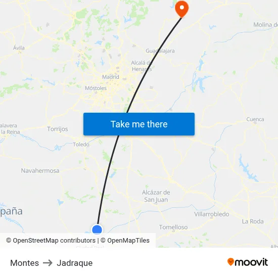 Montes to Jadraque map