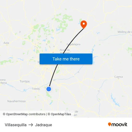 Villasequilla to Jadraque map