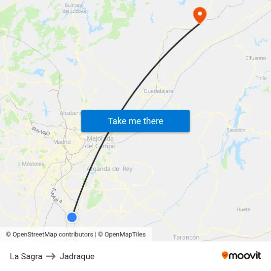 La Sagra to Jadraque map