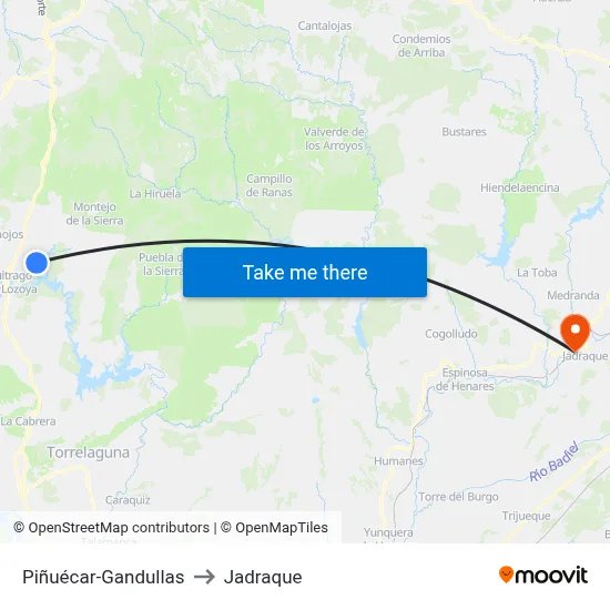 Piñuécar-Gandullas to Jadraque map