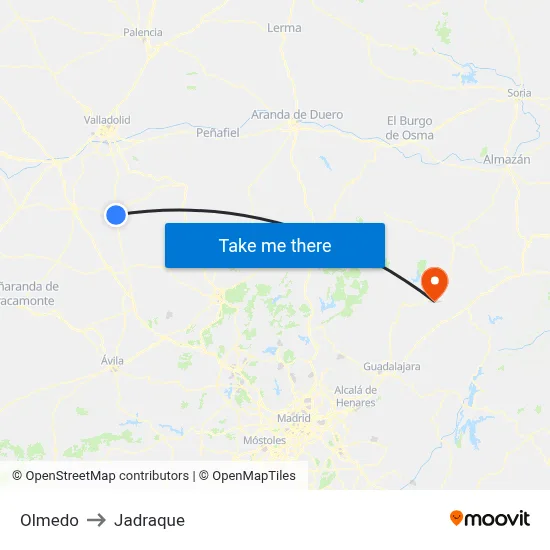 Olmedo to Jadraque map