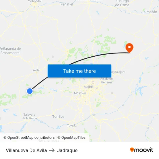Villanueva De Ávila to Jadraque map